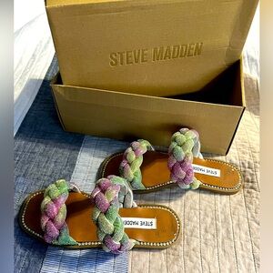 Steve Madden size 6 rainbow braid sandals. New with tags and box